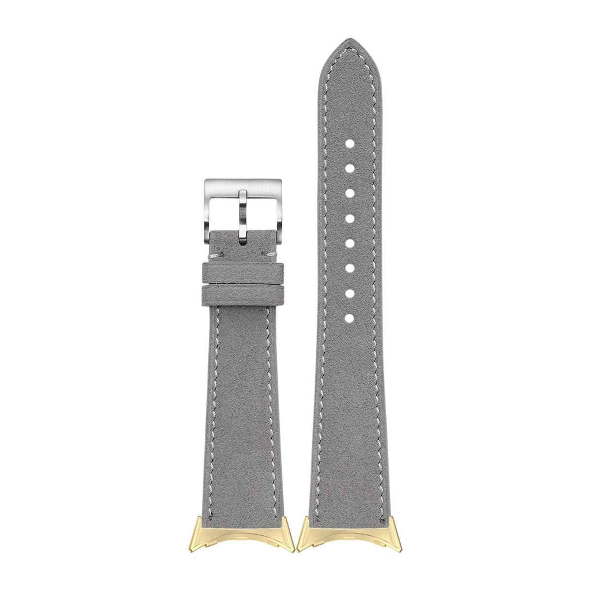 Alcantara Leather - Grey | White Stitching Gold with Google Pixel Spring Bar Adapters - Wear Any 20mm Strap! for Pixel Watch 1-5 41mm