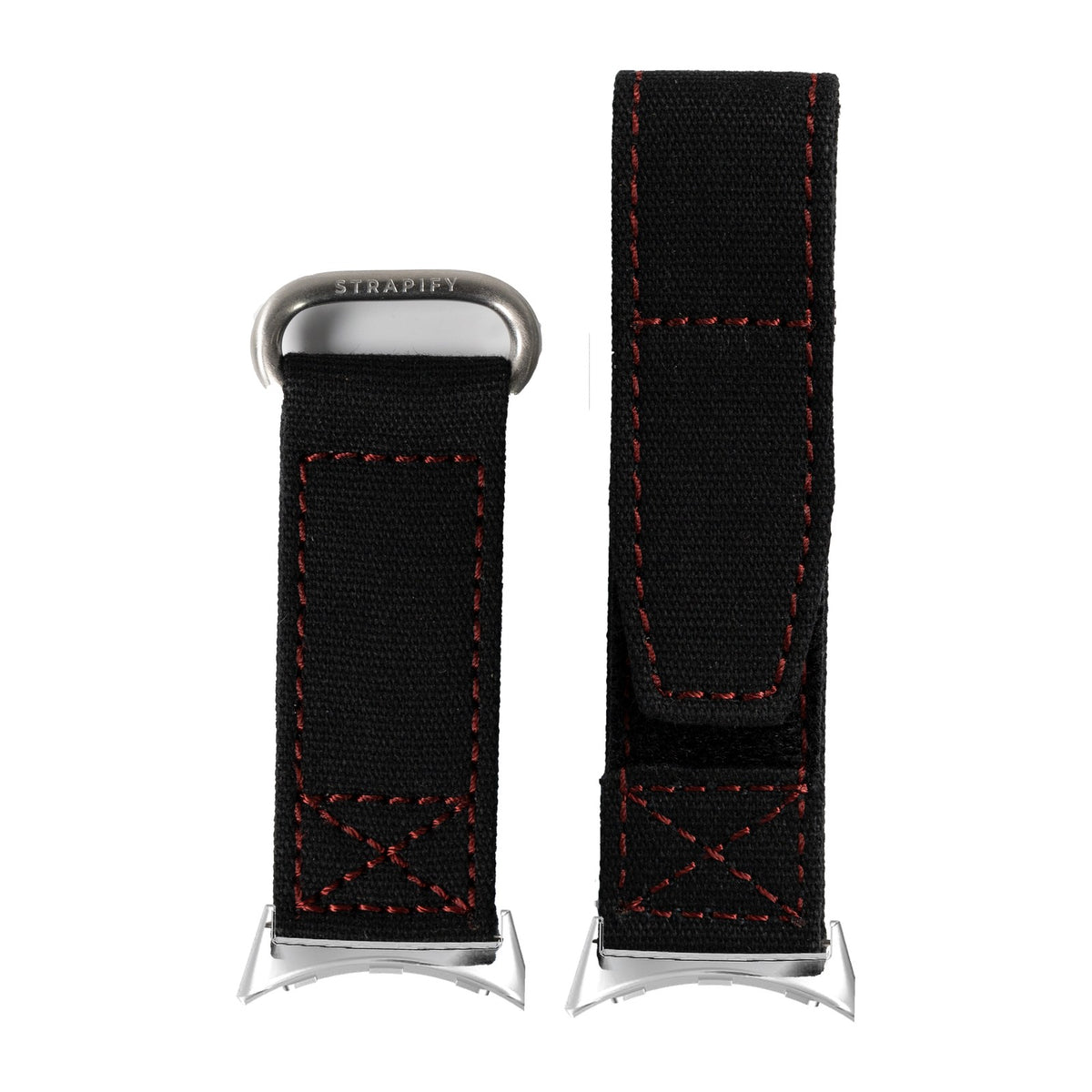 Military Velcro - Black/Red Silver with Google Pixel Spring Bar Adapters - Wear Any 20mm Strap! for Pixel Watch 1-5 41mm