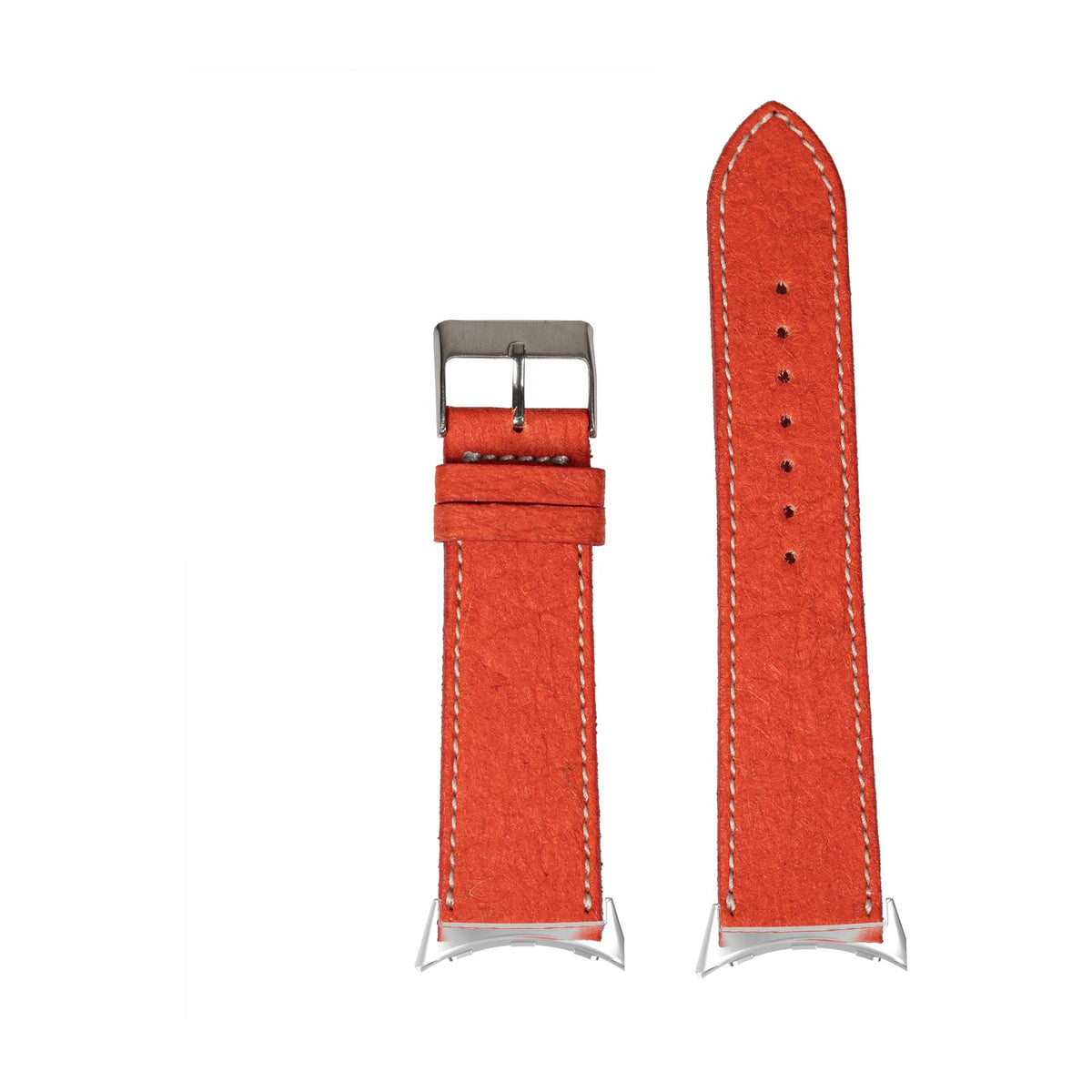 Pineapple Vegan Leather - Red | White Stitching Silver with Google Pixel Spring Bar Adapters - Wear Any 20mm Strap! for Pixel Watch 3-5 45mm