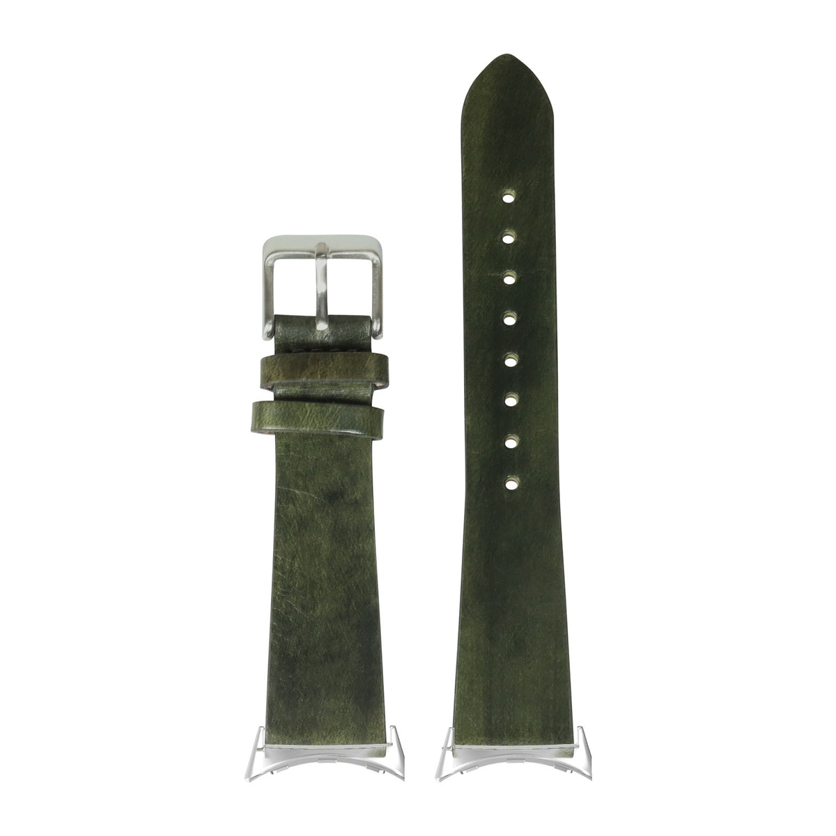 Vintage Leather - Burnished Amazon Green Silver with Google Pixel Spring Bar Adapters - Wear Any 20mm Strap! for Pixel Watch 1-5 41mm