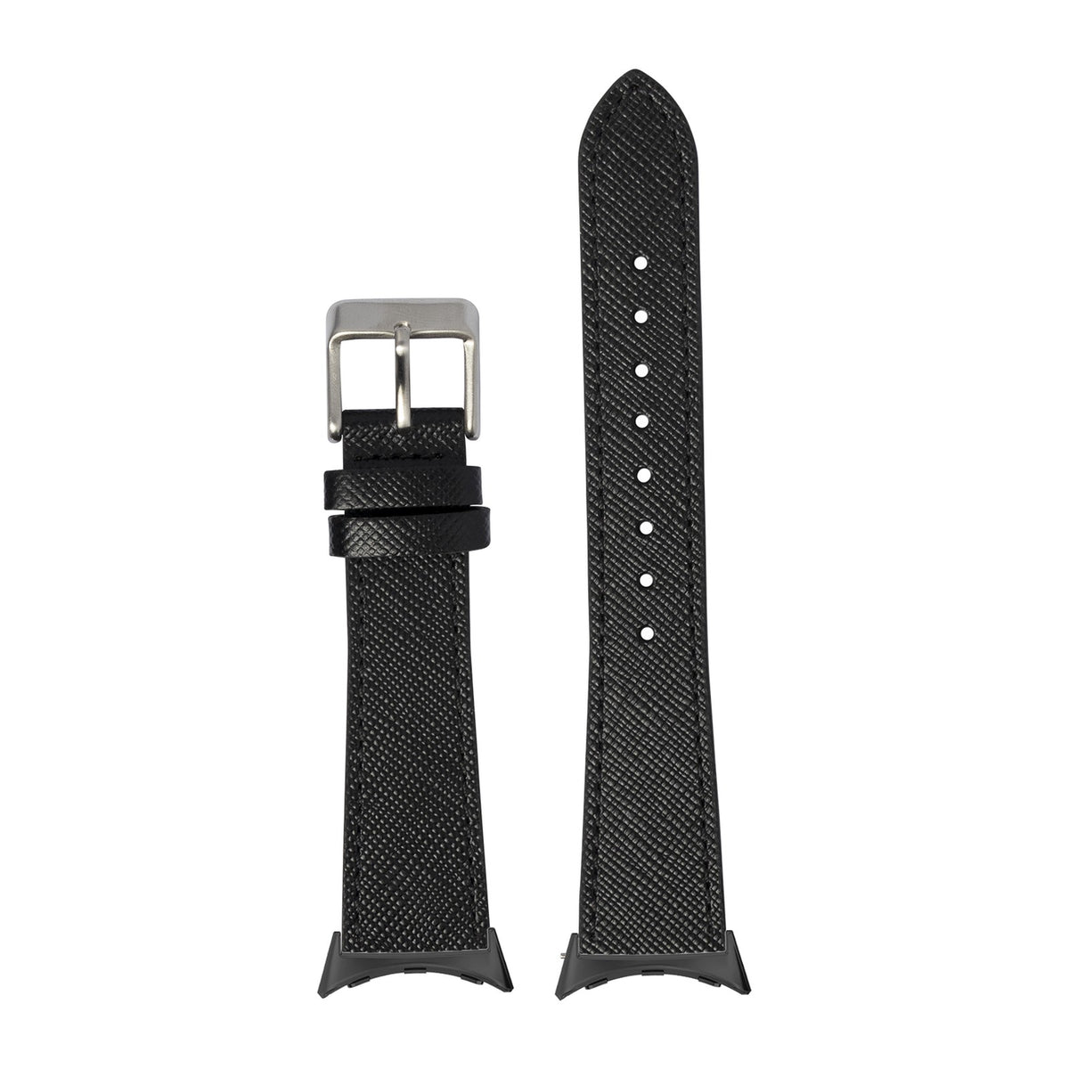 Saffiano Leather - Black Black with Google Pixel Spring Bar Adapters - Wear Any 20mm Strap! for Pixel Watch 3-5 45mm