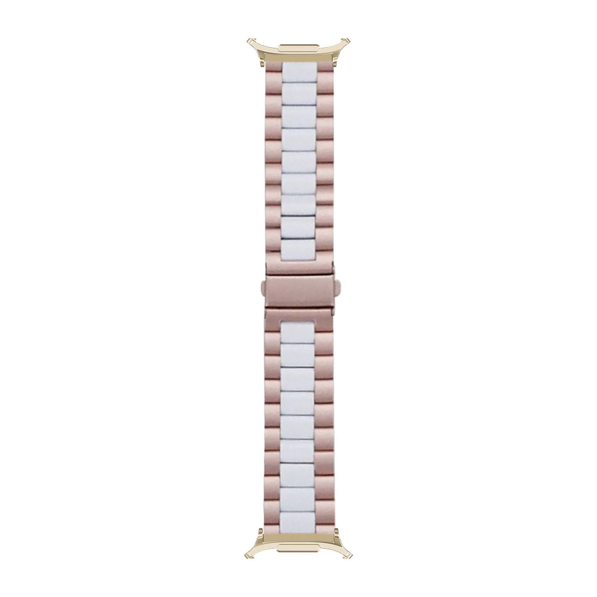 Steel Bracelet Gold with Deployant Clasp - Rose Gold/White with Strap Adapter for Galaxy Watch 8-9/Ultra