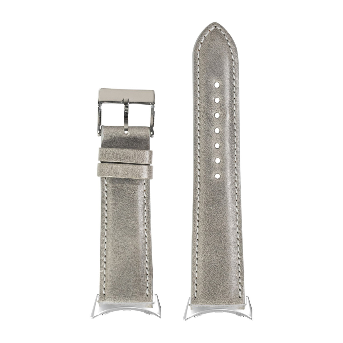 Padded Leather - Grey Silver with Google Pixel Spring Bar Adapters - Wear Any 20mm Strap! for Pixel Watch 3-5 45mm