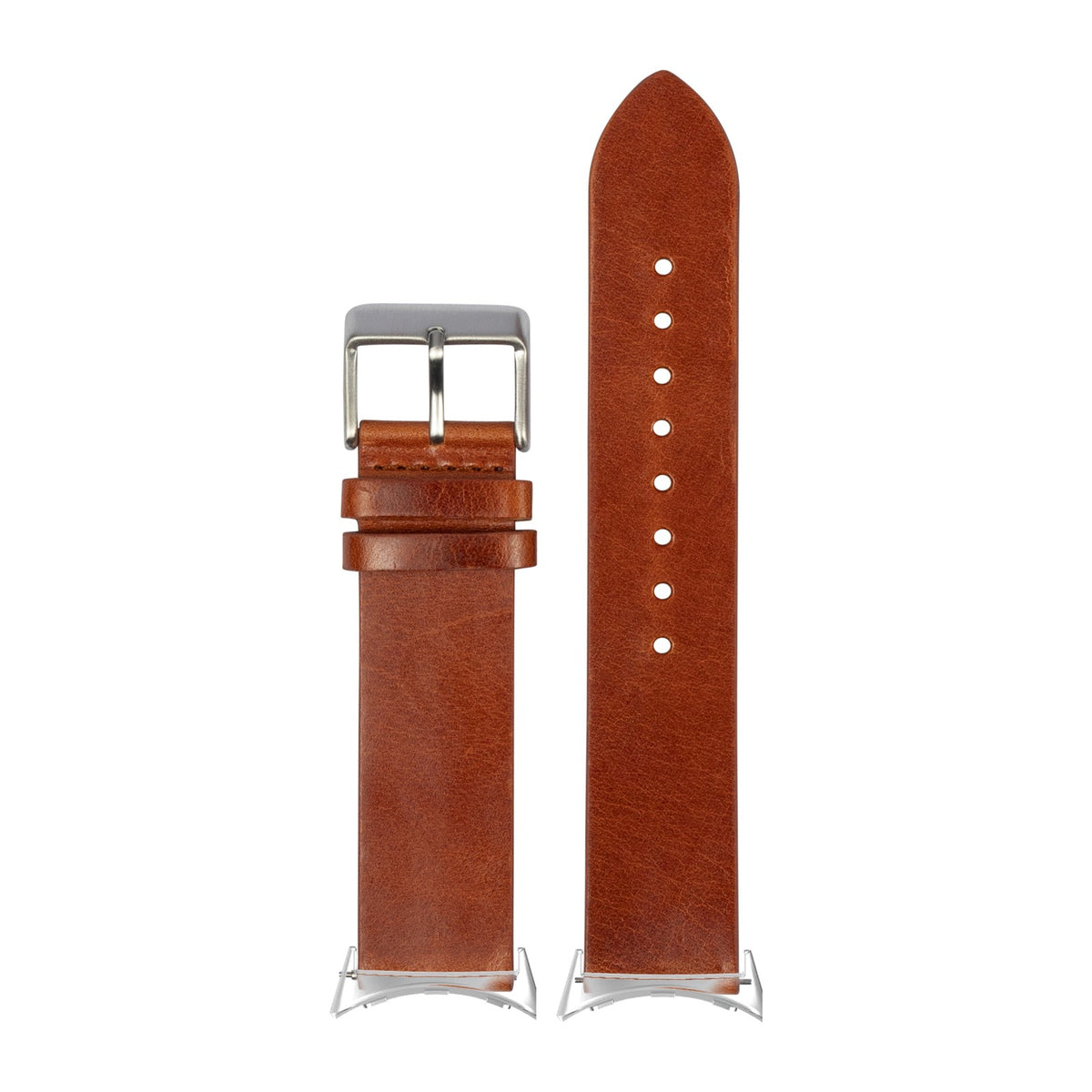 Straight Cut Leather - Brown Silver with Google Pixel Spring Bar Adapters - Wear Any 20mm Strap! for Pixel Watch 1-5 41mm