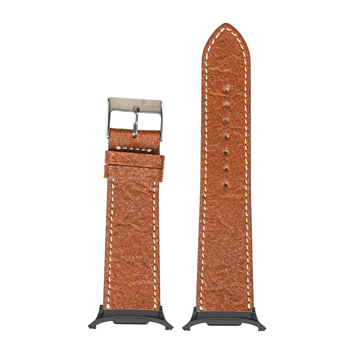 Pineapple Vegan Leather - Brown | White Stitching for the Galaxy Watch 8, 9 and Ultra with adapter fitted