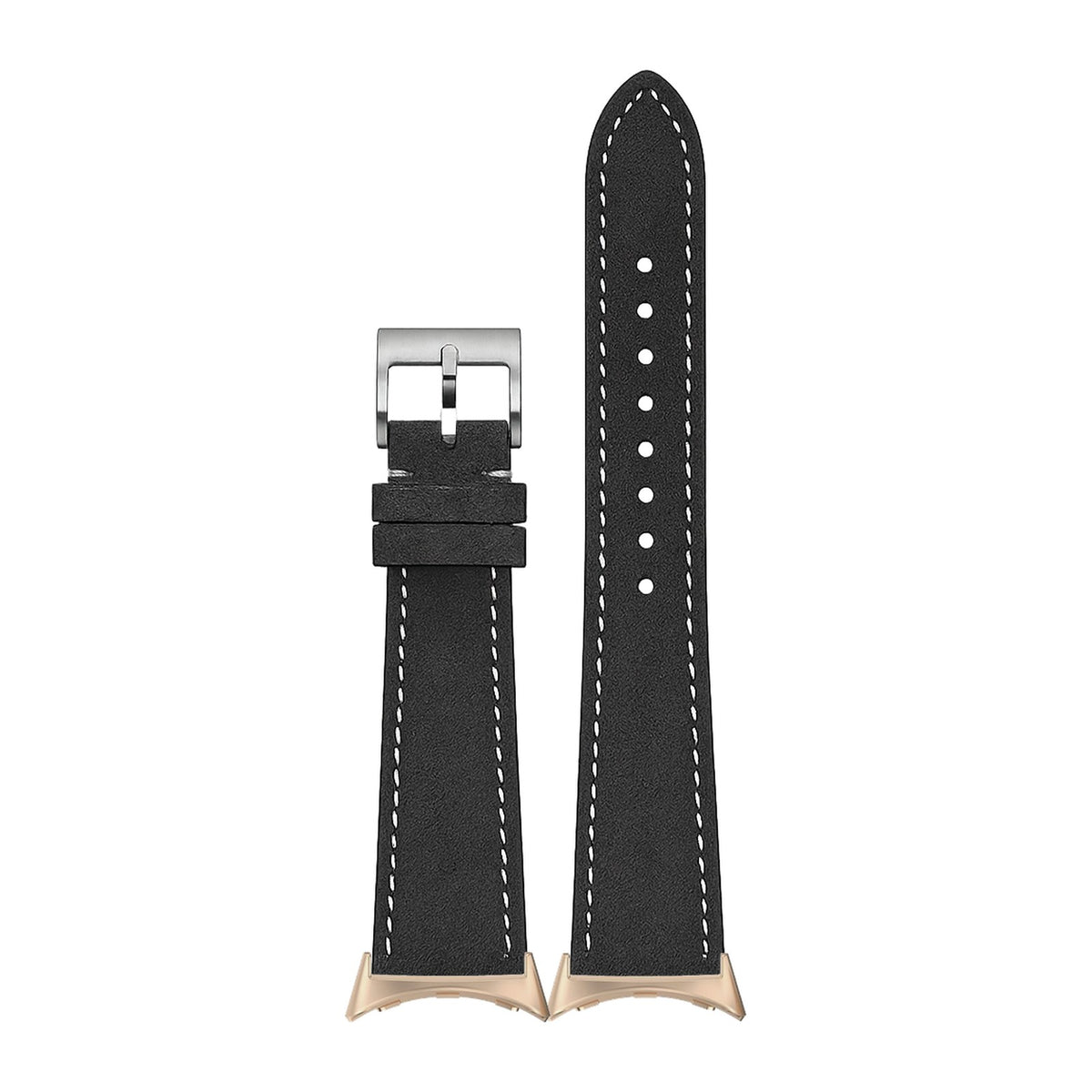 Alcantara Leather - Dark Grey | White Stitching Rose Gold with Google Pixel Spring Bar Adapters - Wear Any 20mm Strap! for Pixel Watch 1-5 41mm