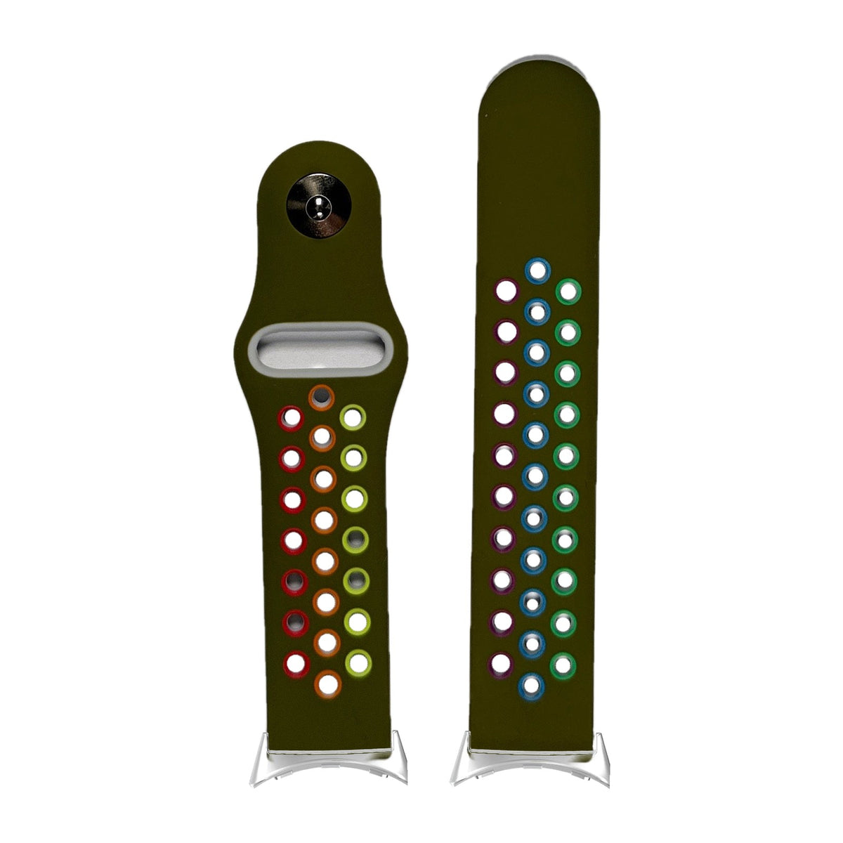 Rainbow Sports Silicone Army Green Silver with Google Pixel Spring Bar Adapters - Wear Any 20mm Strap! for Pixel Watch 1-5 41mm