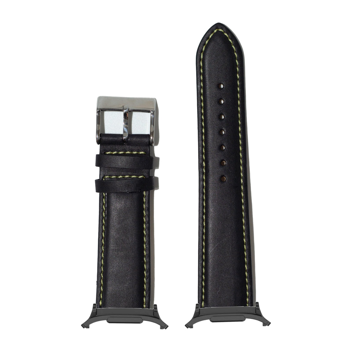 Padded Leather - Black | Yellow Stitching Black with Strap Adapter for Galaxy Watch 8-9/Ultra