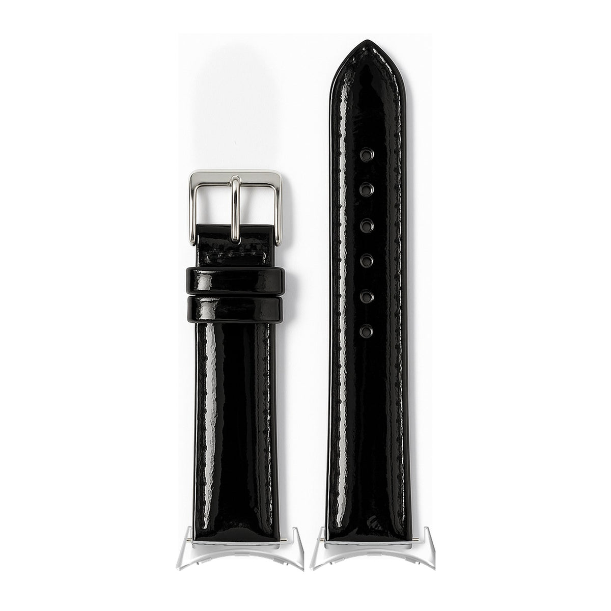 Padded Leather - Patent Black Silver with Google Pixel Spring Bar Adapters - Wear Any 20mm Strap! for Pixel Watch 1-5 41mm