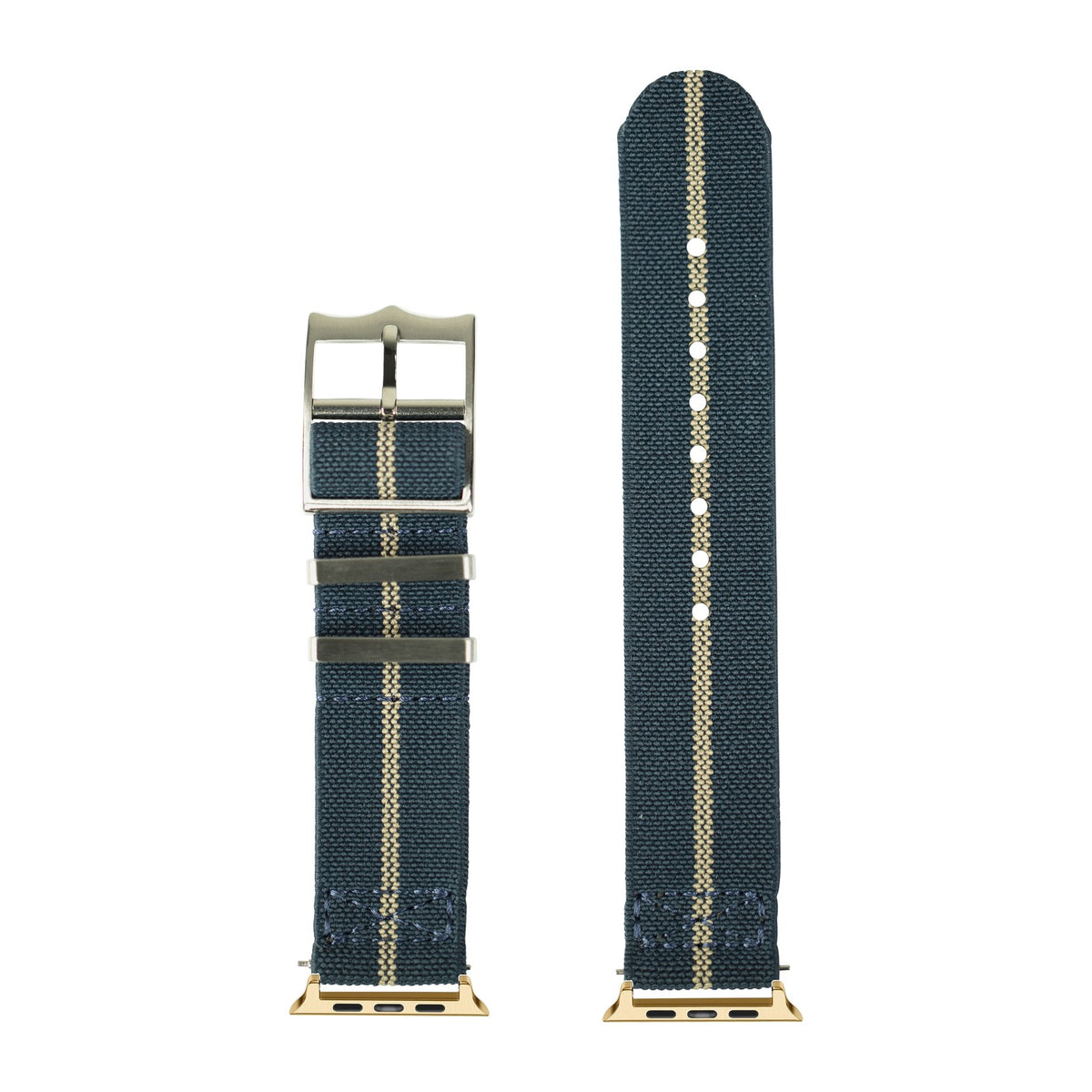 ElastoFlex - Navy Blue/Wheat Gold with Connecters - Spring Bar Type for Apple Watch