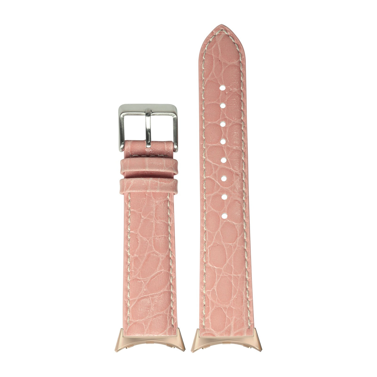 Alligator Leather - Pink Rose Gold with White Stitching with Google Pixel Spring Bar Adapters - Wear Any 20mm Strap! for Pixel Watch 3-5 45mm