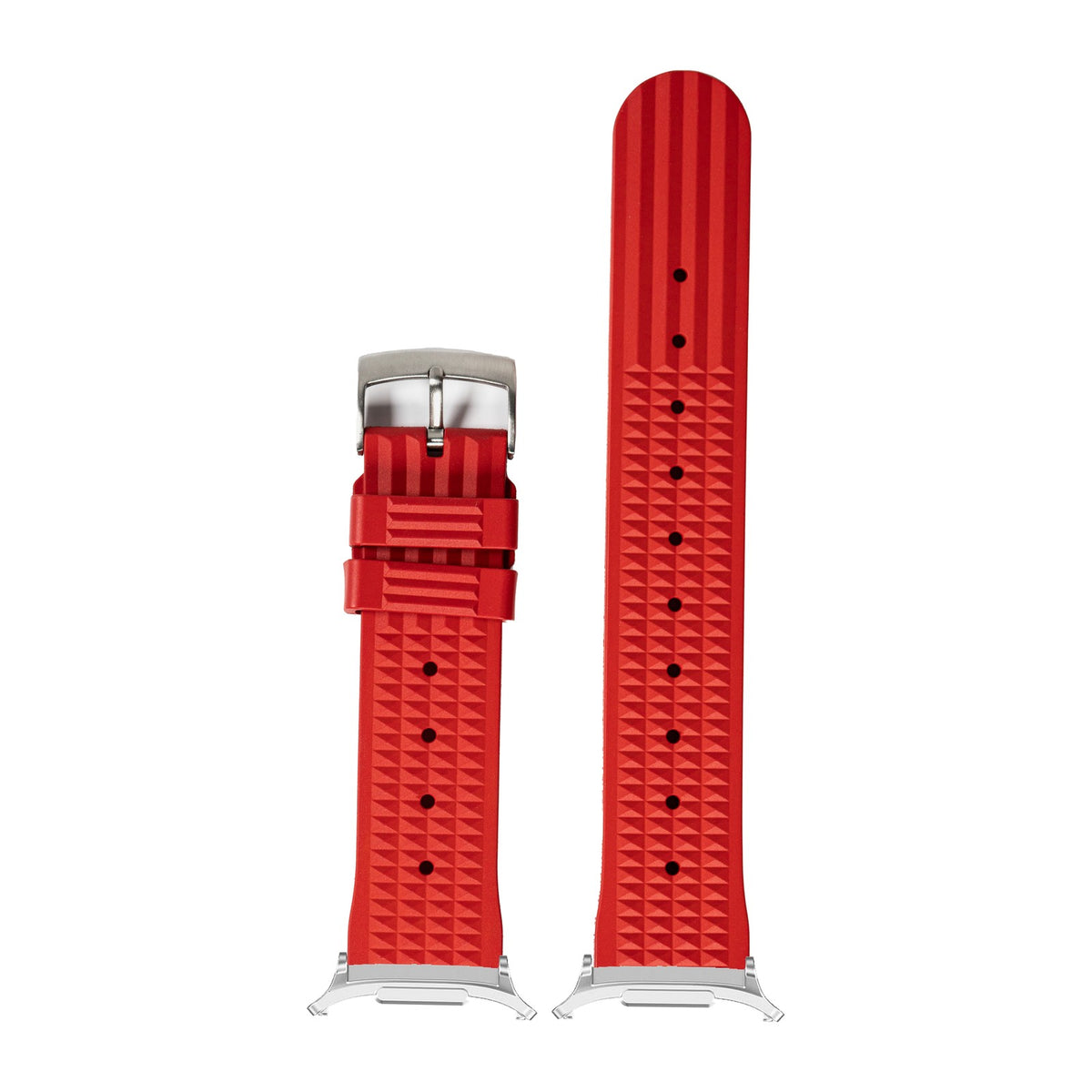 King Waffle FKM Rubber - Red Silver with Strap Adapter for Galaxy Watch 8-9/Ultra