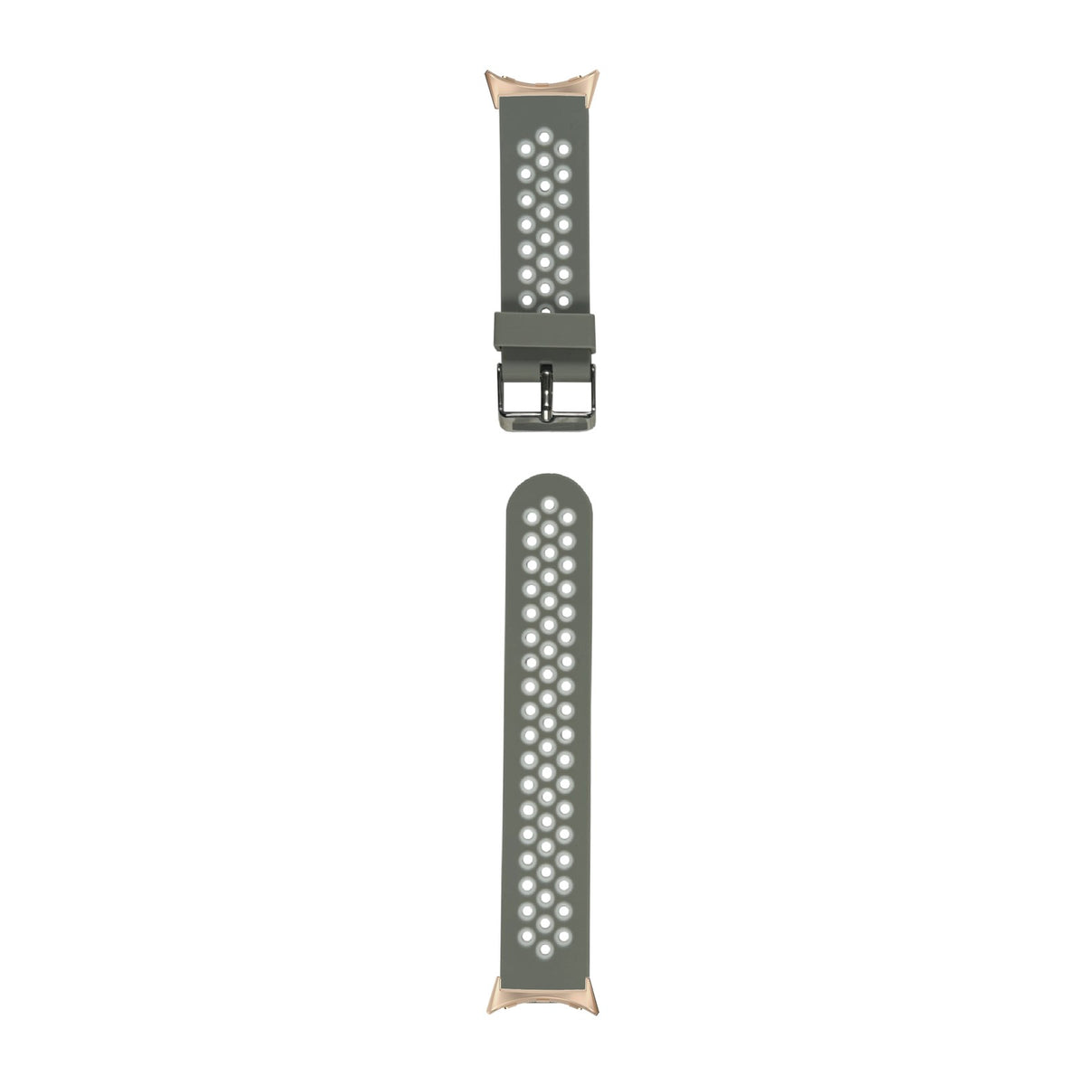 Flexi Sports Silicone Grey/White Rose Gold with Google Pixel Spring Bar Adapters - Wear Any 20mm Strap! for Pixel Watch 3-5 45mm