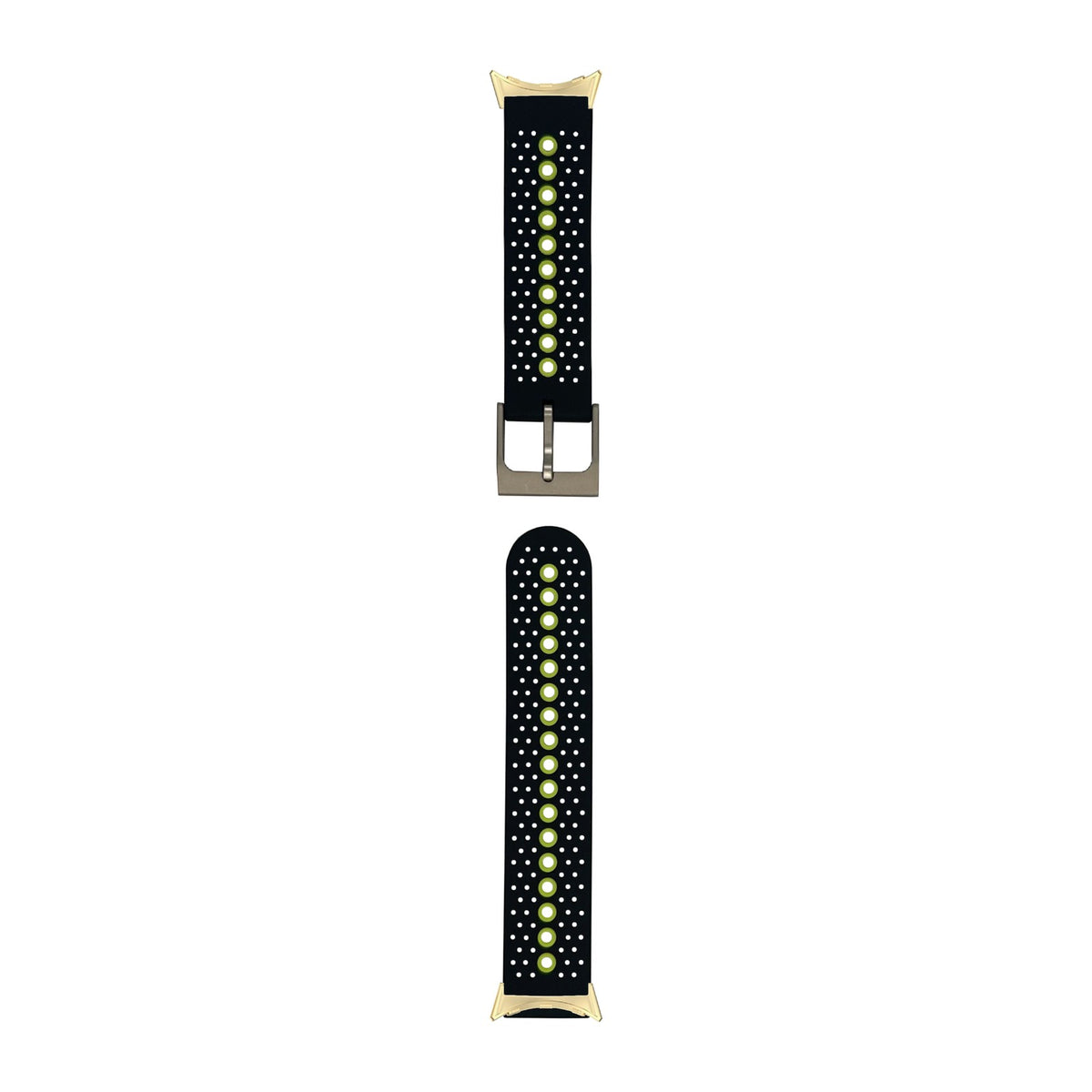 Flexi Sports Silicone 2 Black/Green Gold with Google Pixel Spring Bar Adapters - Wear Any 20mm Strap! for Pixel Watch 1-5 41mm