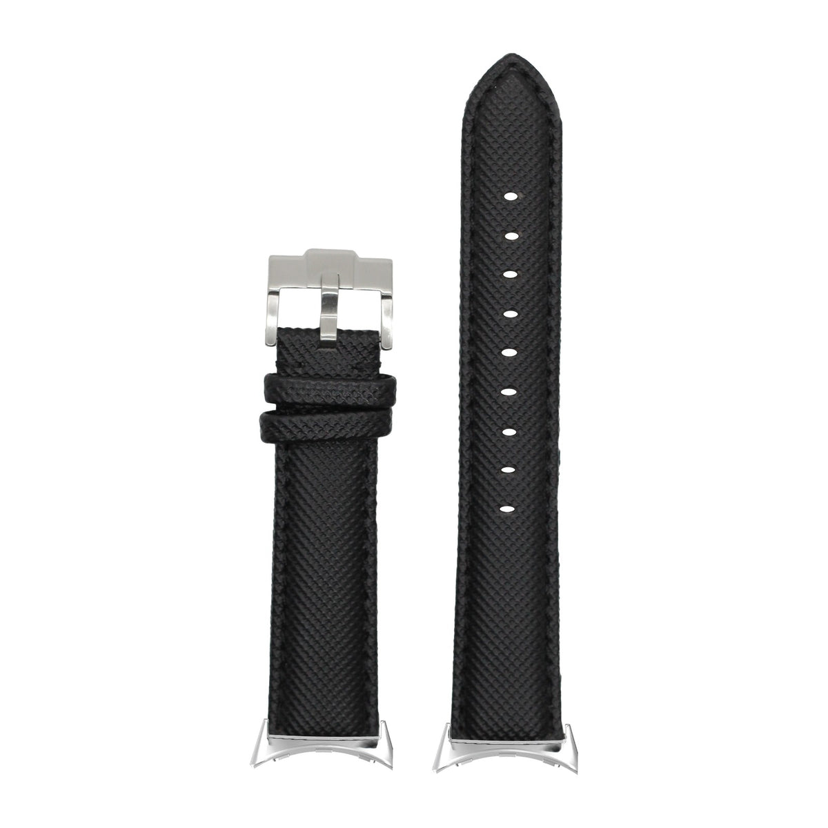 Sailcloth - Black Silver with Google Pixel Spring Bar Adapters - Wear Any 20mm Strap! for Pixel Watch 1-5 41mm