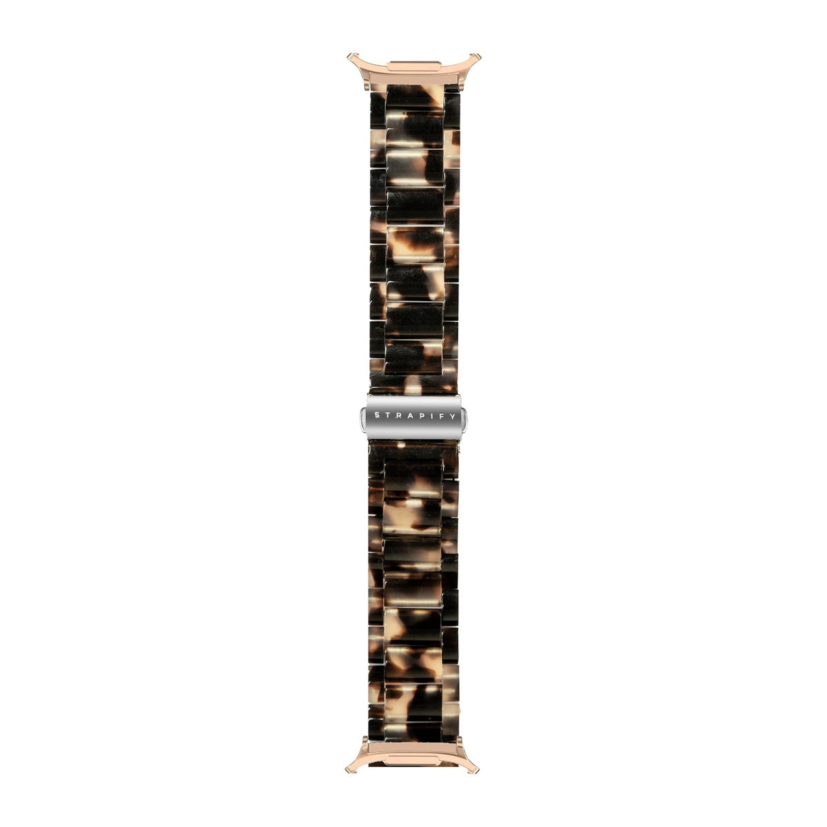 Crystalised Acetate - Tortoiseshell Dark Brown Rose Gold with Strap Adapter for Galaxy Watch 8-9/Ultra