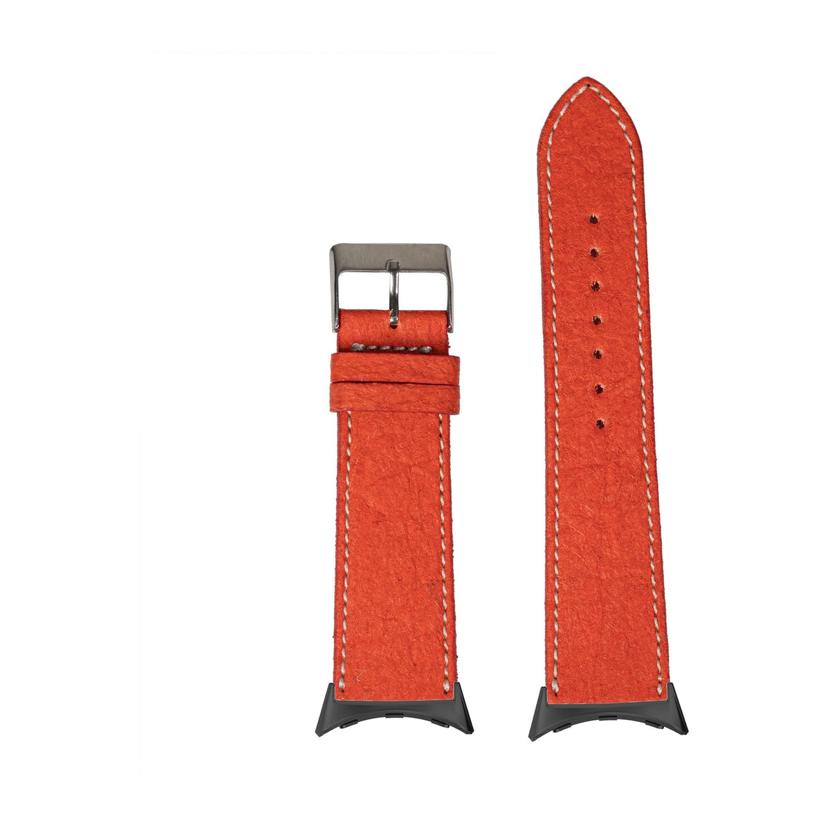 Pineapple Vegan Leather - Red | White Stitching with Google Pixel Spring Bar Adapters - Wear Any 20mm Strap! for Pixel Watch 3-5 45mm