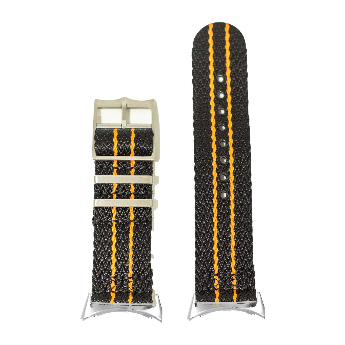 Sharktooth Militex - Black / Orange Silver with Google Pixel Spring Bar Adapters - Wear Any 20mm Strap! for Pixel Watch 3-5 45mm