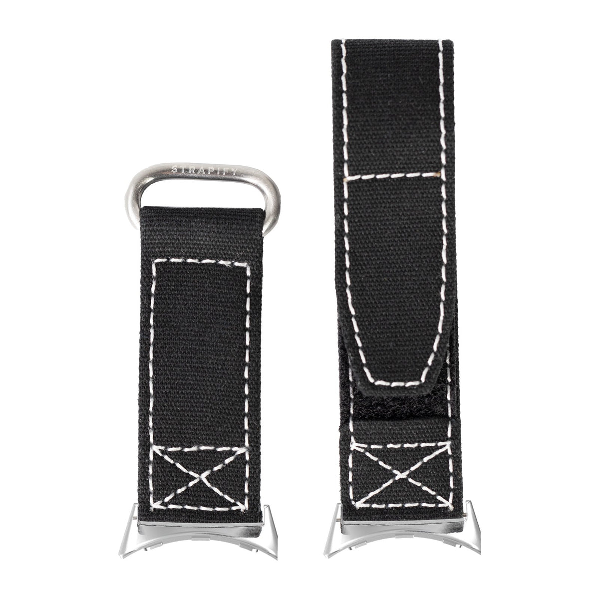 Military Velcro - Black/White Silver with Google Pixel Spring Bar Adapters - Wear Any 20mm Strap! for Pixel Watch 3-5 45mm