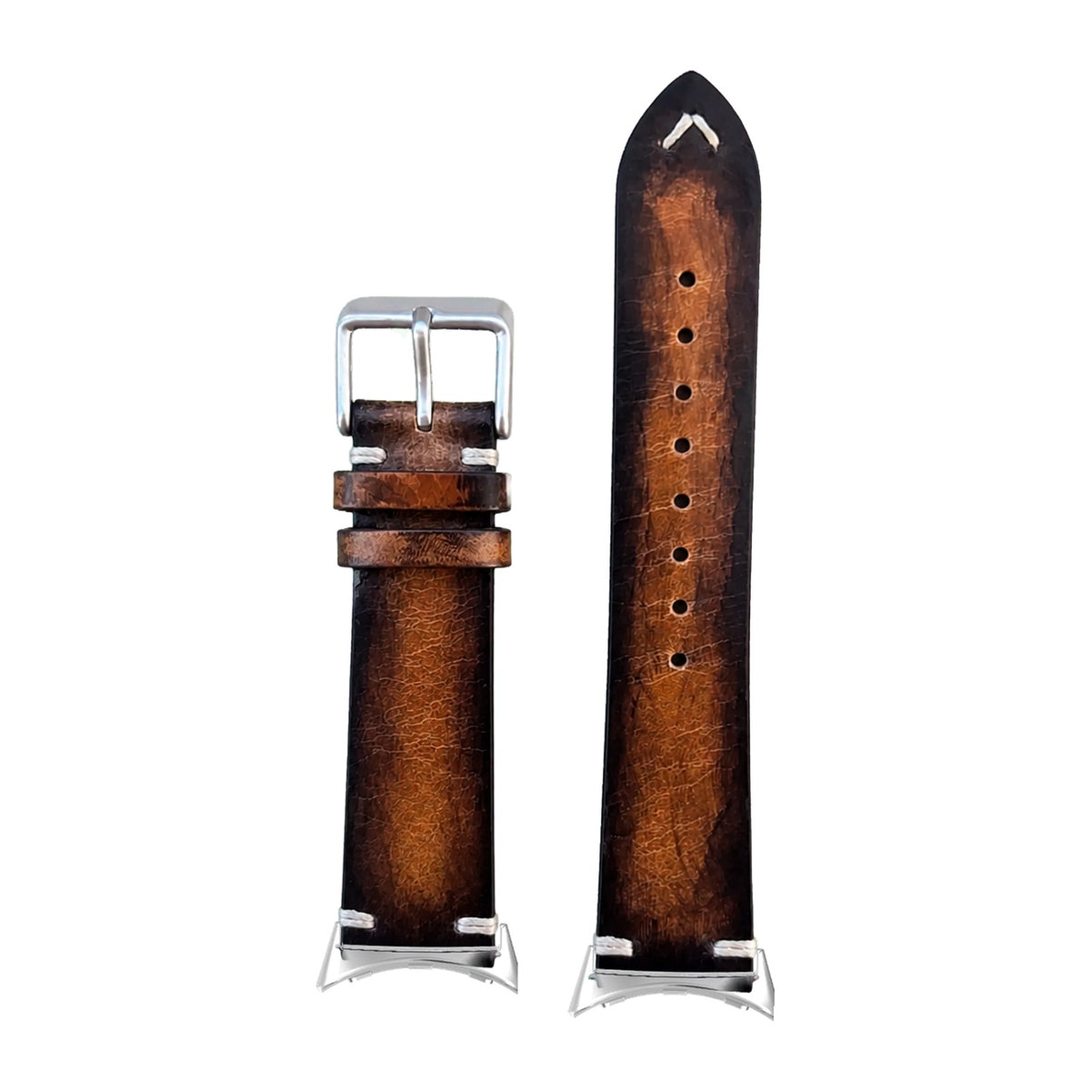 Vintage Knotted Leather - Smoked Brown Silver with Google Pixel Spring Bar Adapters - Wear Any 20mm Strap! for Pixel Watch 3-5 45mm