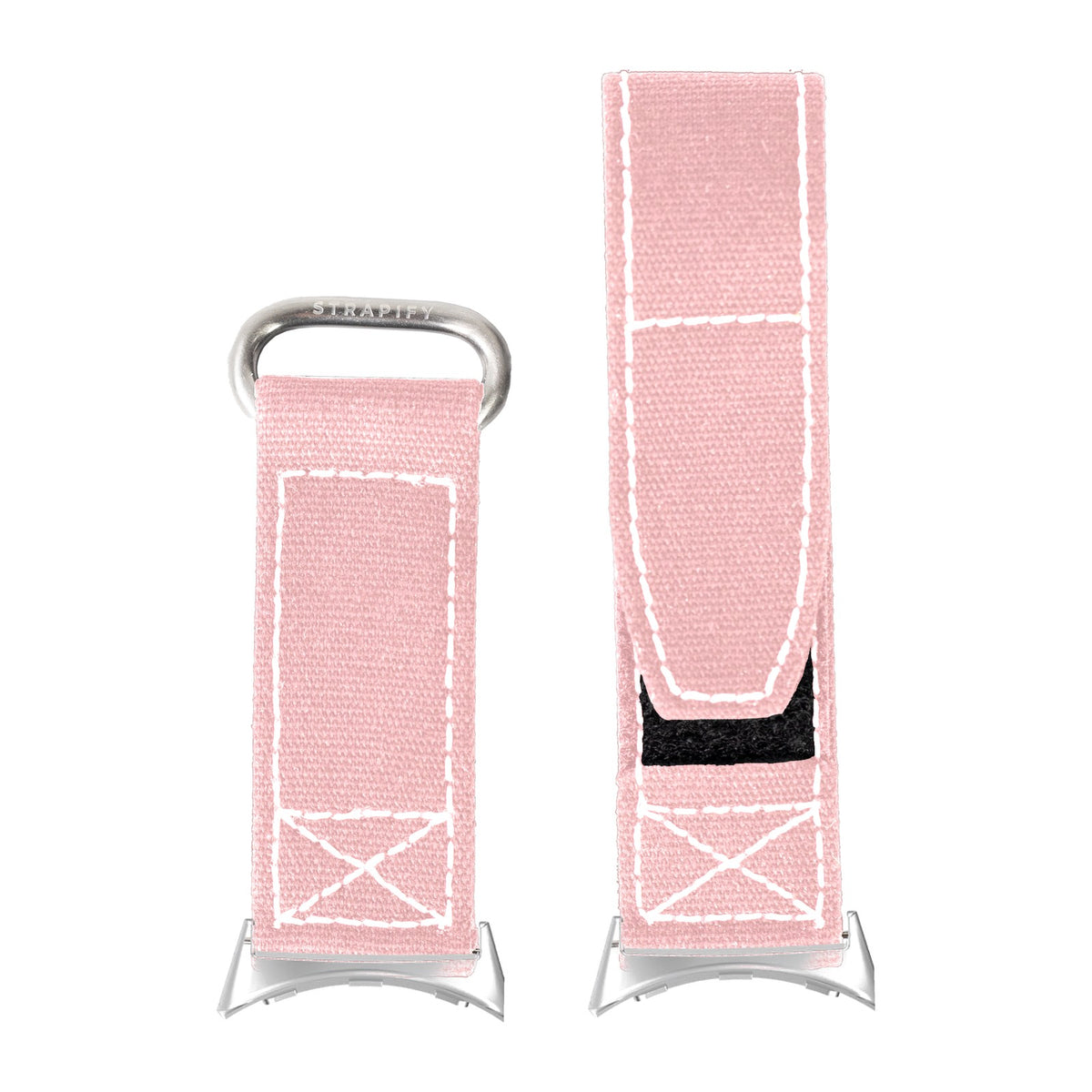 Military Velcro - Pink | White Stitching Silver with Google Pixel Spring Bar Adapters - Wear Any 20mm Strap! for Pixel Watch 1-5 41mm