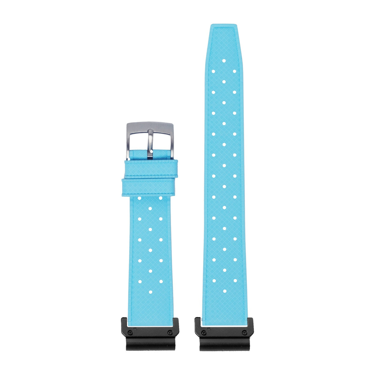 King Tropic FKM Rubber - Sky Blue Black with Slim Military Spring Bar Adapters - Wear Any Non-Garmin Strap! for QuickFit