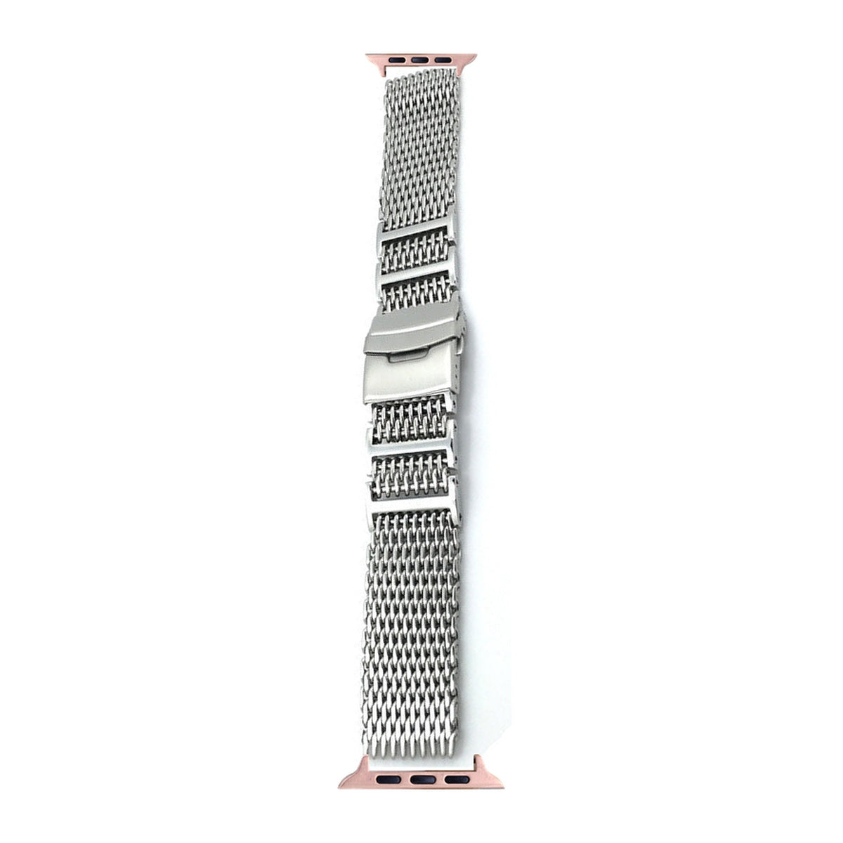 Shark Mesh Bracelet - Folding Deployant Clasp - Silver Rose Gold with Connecters - Spring Bar Type for Apple Watch