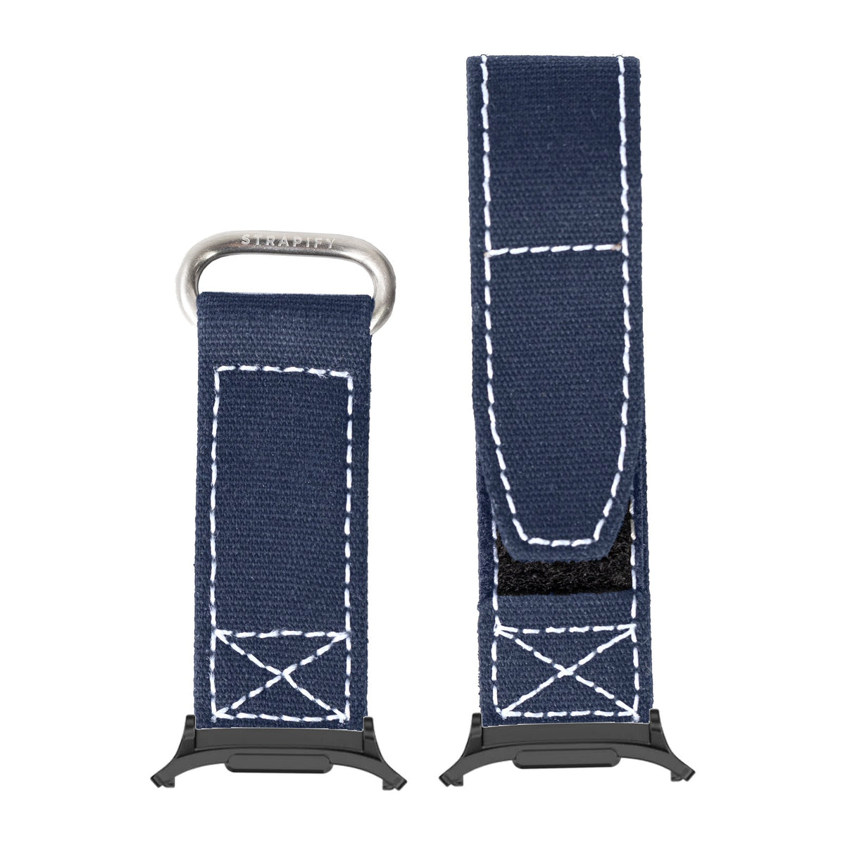 Military Velcro - Navy Blue | White Stitching for the Galaxy Watch 8, 9 and Ultra with adapter fitted