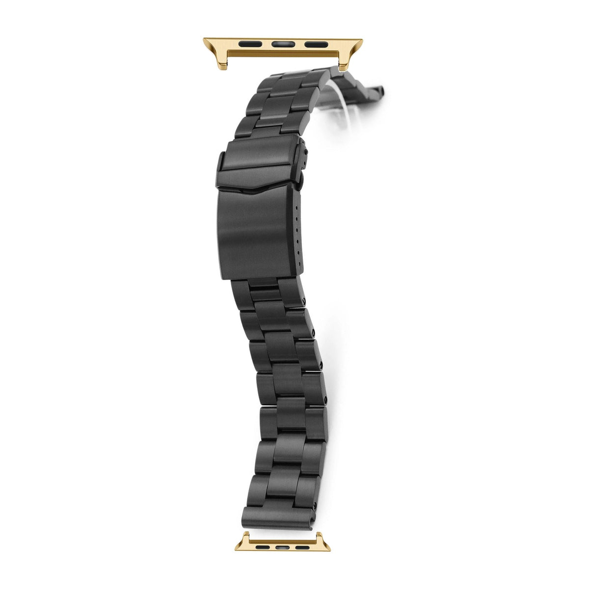 Black Super-O Steel Bracelet Gold with V-Clasp with DLC Coating with Connecters - Spring Bar Type for Apple Watch