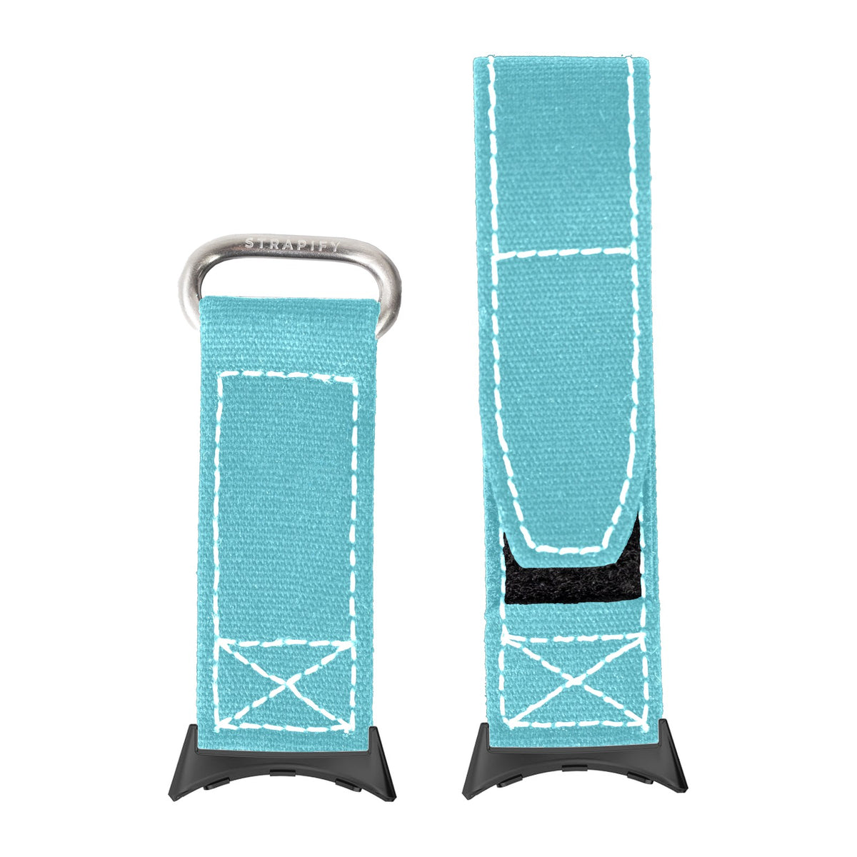 Military Velcro - Sky Blue | White Stitching Black with Google Pixel Spring Bar Adapters - Wear Any 20mm Strap! for Pixel Watch 3-5 45mm