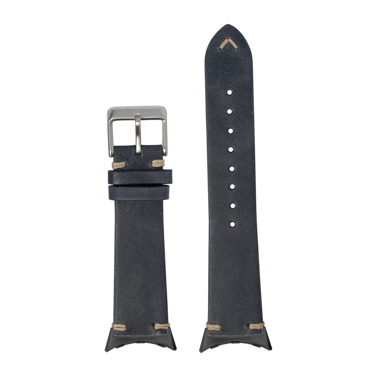 Vintage Knotted Leather - Navy Blue Black with Google Pixel Spring Bar Adapters - Wear Any 20mm Strap! for Pixel Watch 3-5 45mm