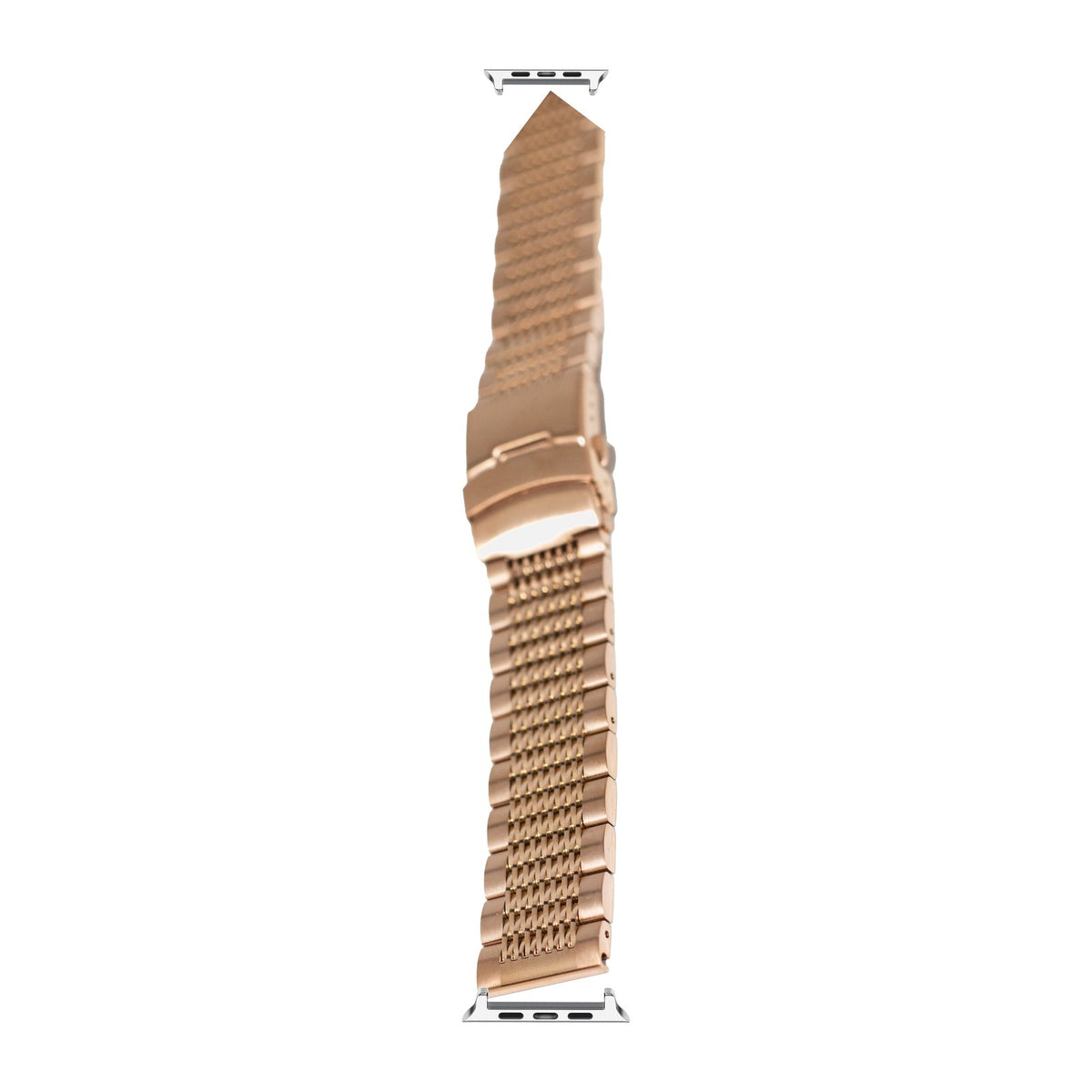 Rose Gold Steel Bracelet - Folding Deployant Clasp Silver with Connecters - Spring Bar Type for Apple Watch