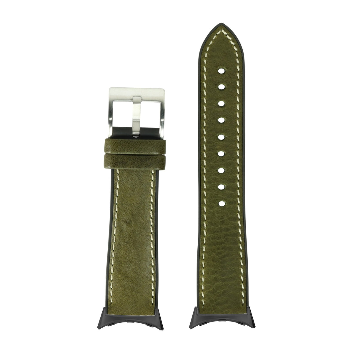 Italian Leather & FKM Rubber Hybrid Green with Google Pixel Spring Bar Adapters - Wear Any 20mm Strap! for Pixel Watch 1-5 41mm