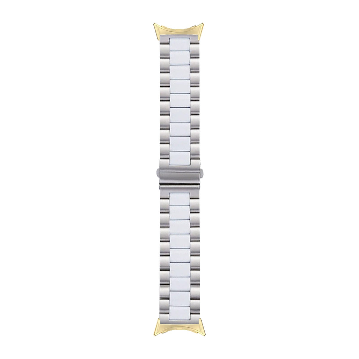 Steel Bracelet Gold with Deployant Clasp - Silver/White with Google Pixel Spring Bar Adapters - Wear Any 20mm Strap! for Pixel Watch 1-5 41mm