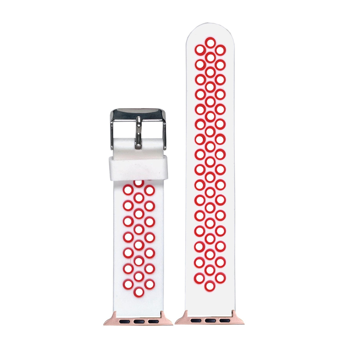 Flexi Sports Silicone White/Red Rose Gold with Connecters - Spring Bar Type for Apple Watch