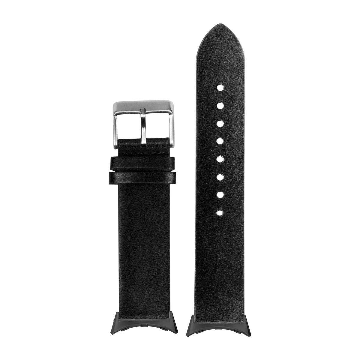 Straight Cut Leather - Black with Google Pixel Spring Bar Adapters - Wear Any 20mm Strap! for Pixel Watch 3-5 45mm