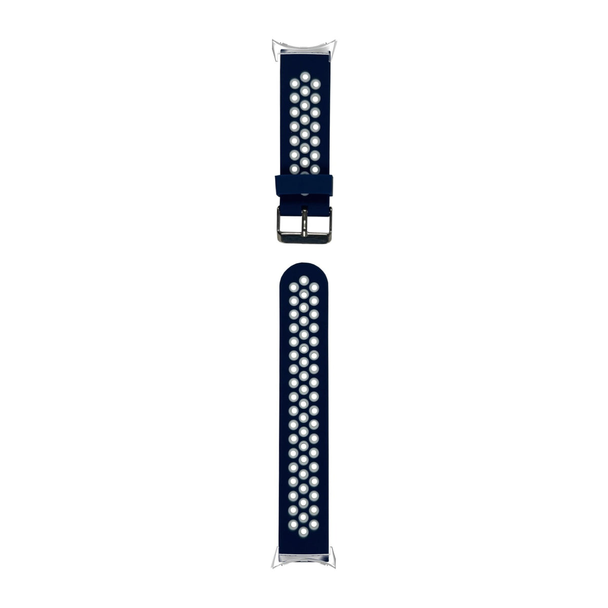 Flexi Sports Silicone Navy Blue/White Silver with Google Pixel Spring Bar Adapters - Wear Any 20mm Strap! for Pixel Watch 3-5 45mm