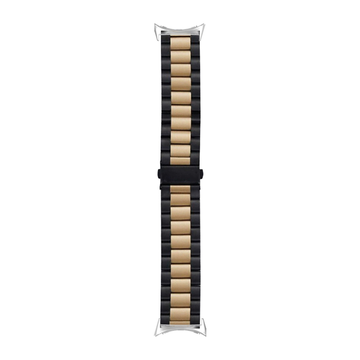 Steel Bracelet Silver with Deployant Clasp - Black/Gold with Google Pixel Spring Bar Adapters - Wear Any 20mm Strap! for Pixel Watch 1-5 41mm