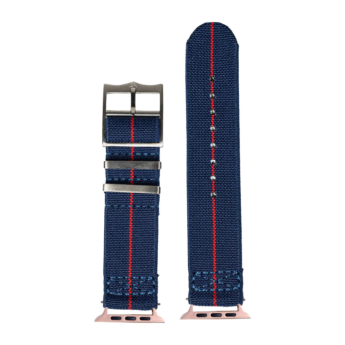 ElastoFlex - Navy Blue/Red Rose Gold with Connecters - Spring Bar Type for Apple Watch