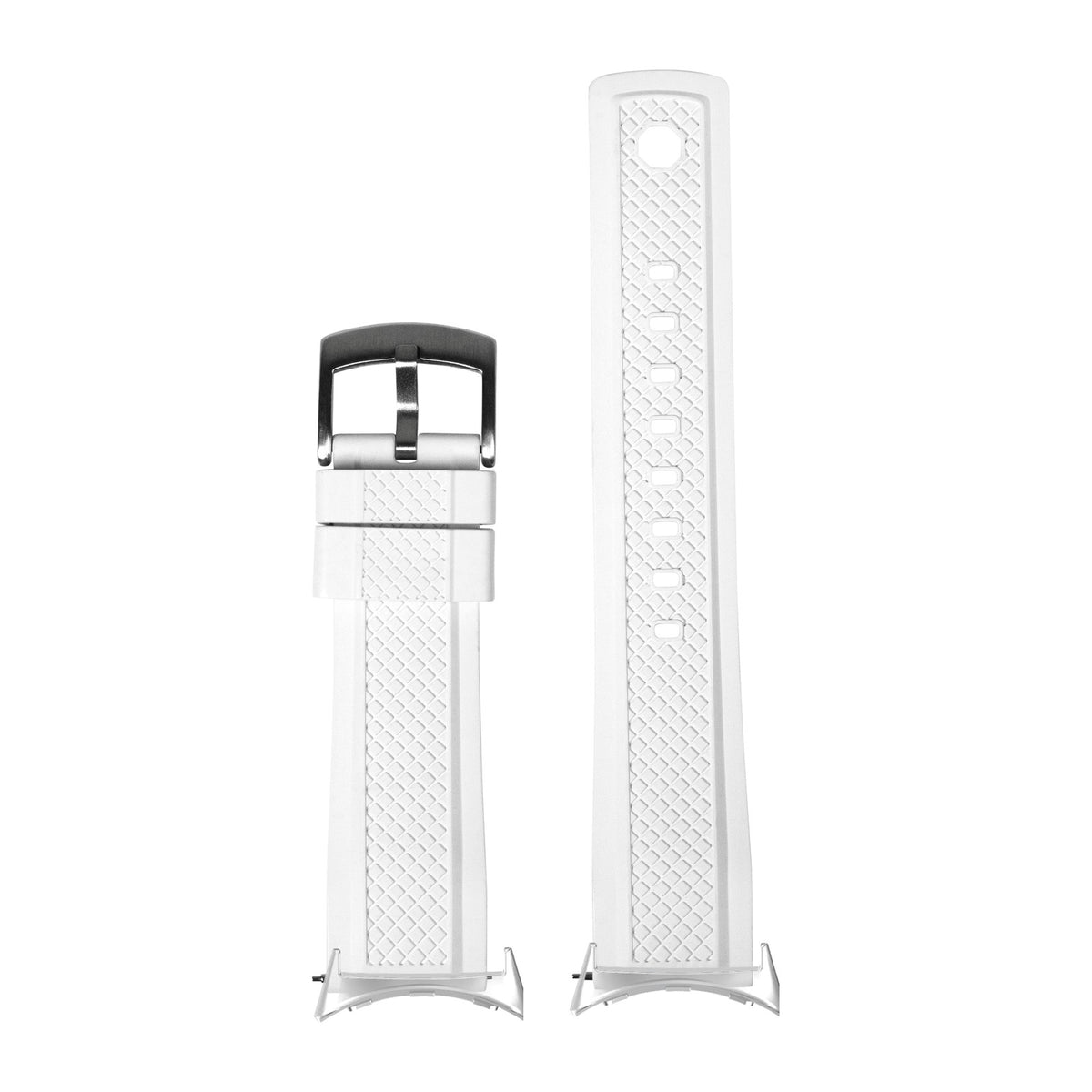 GridLock FKM Rubber - White Silver with Google Pixel Spring Bar Adapters - Wear Any 20mm Strap! for Pixel Watch 3-5 45mm