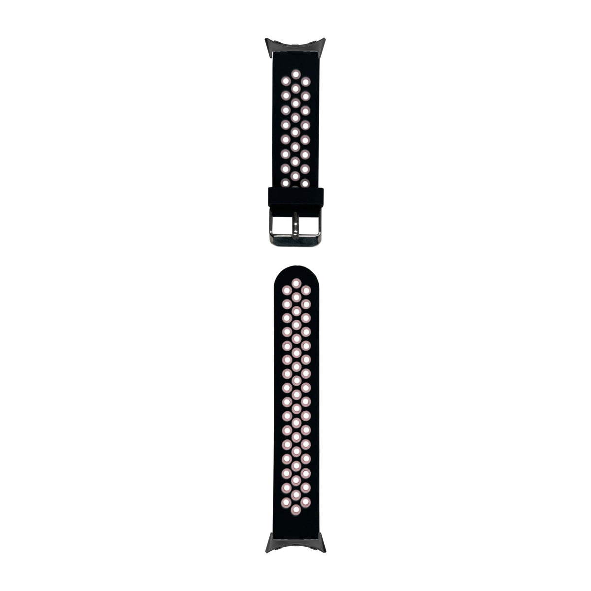 Flexi Sports Silicone Black/Pink Black with Google Pixel Spring Bar Adapters - Wear Any 20mm Strap! for Pixel Watch 3-5 45mm