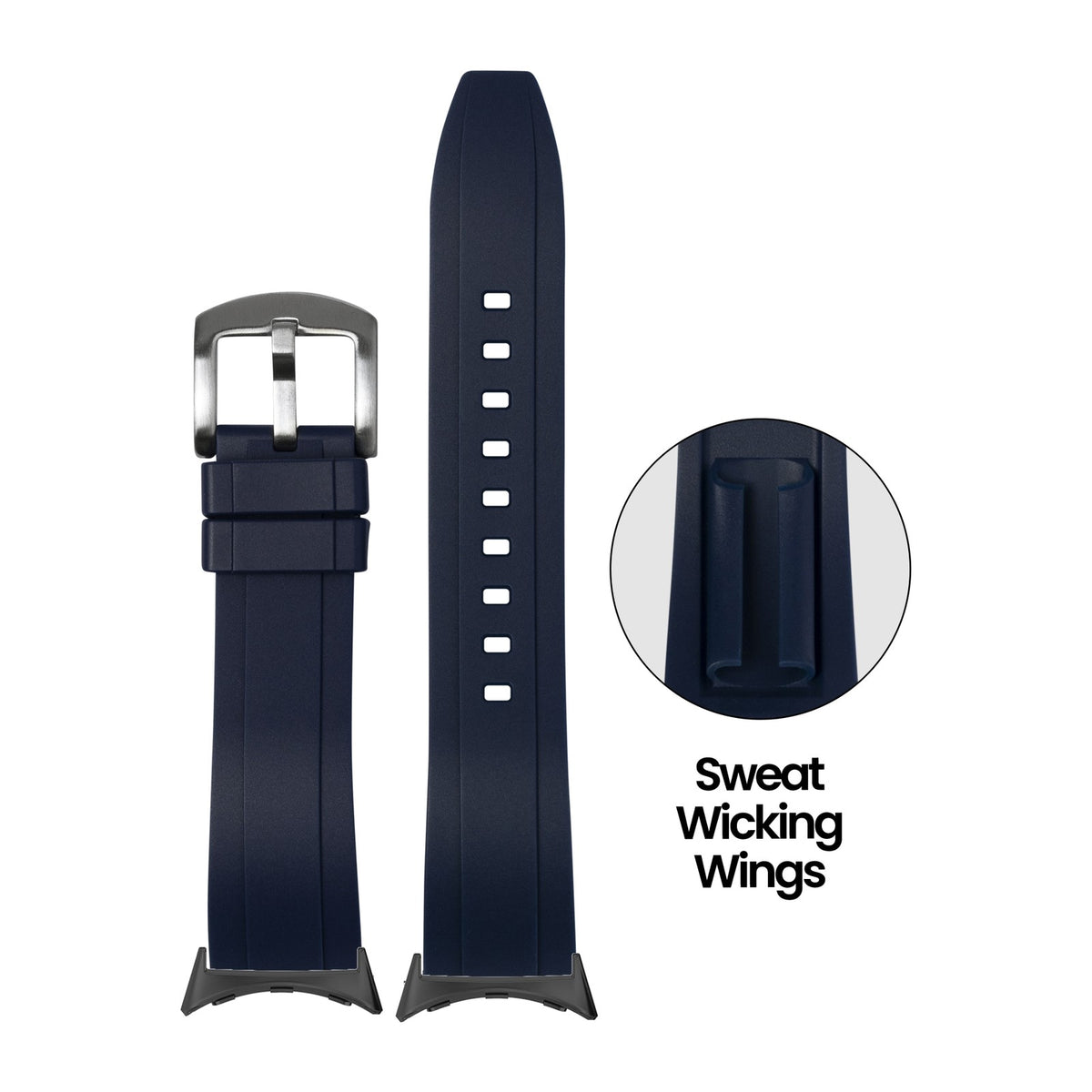 Kingston FKM Rubber - Midnight Blue Black with Google Pixel Spring Bar Adapters - Wear Any 20mm Strap! for Pixel Watch 3-5 45mm