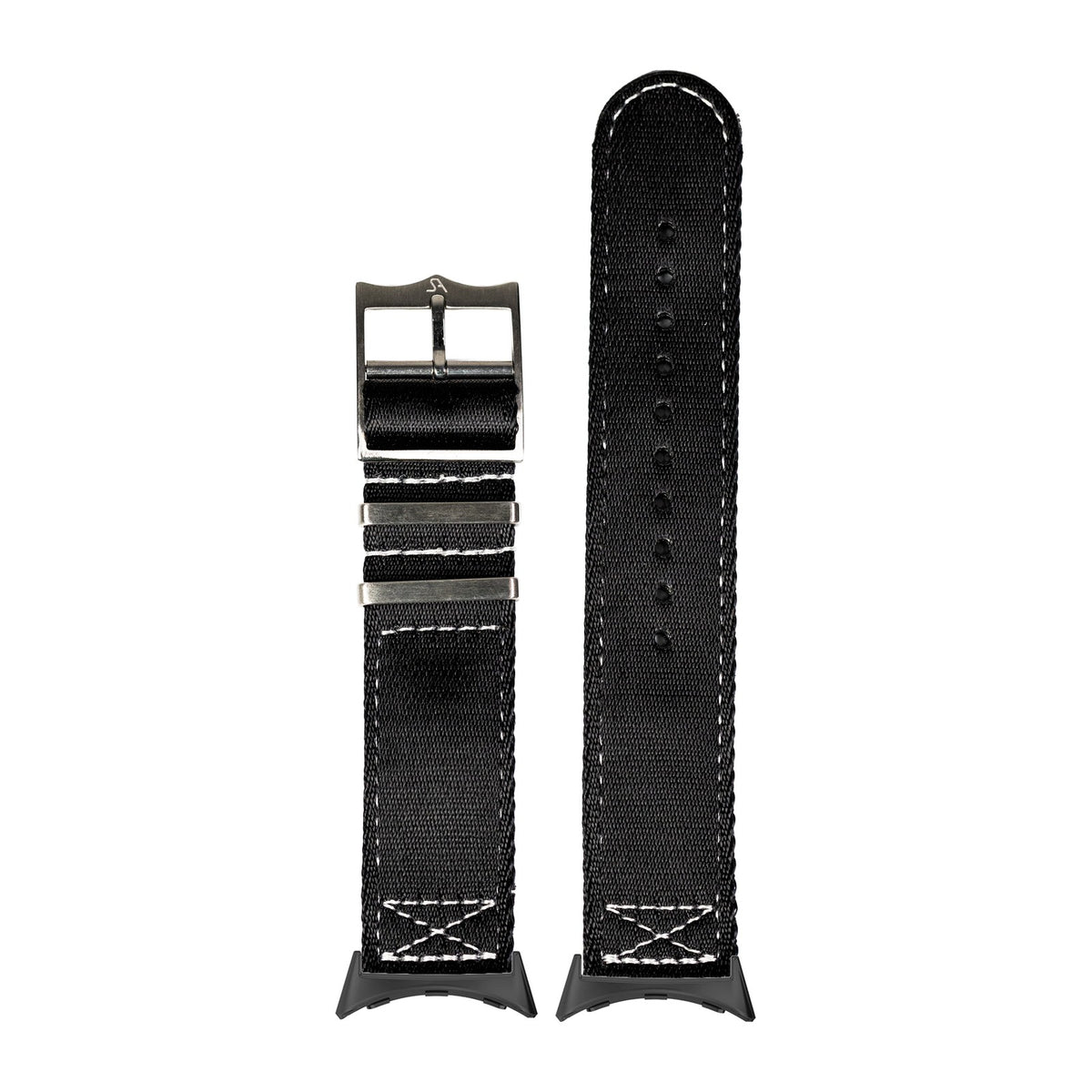 Ultra Militex - Black / White Stitching Black with Google Pixel Spring Bar Adapters - Wear Any 20mm Strap! for Pixel Watch 1-5 41mm