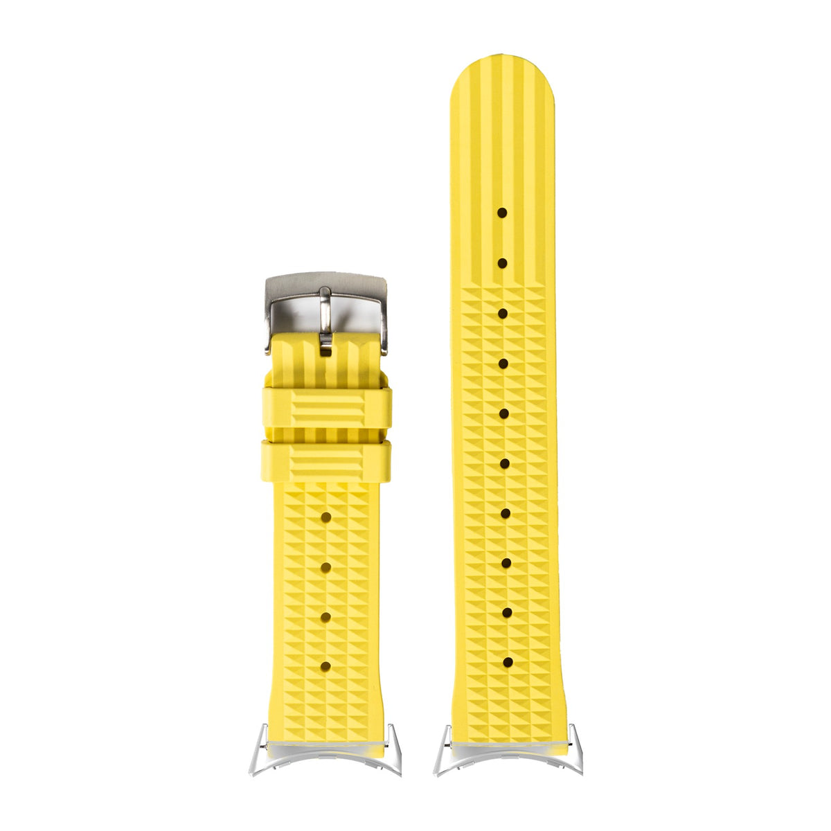 King Waffle FKM Rubber - Banana Yellow Silver with Google Pixel Spring Bar Adapters - Wear Any 20mm Strap! for Pixel Watch 3-5 45mm