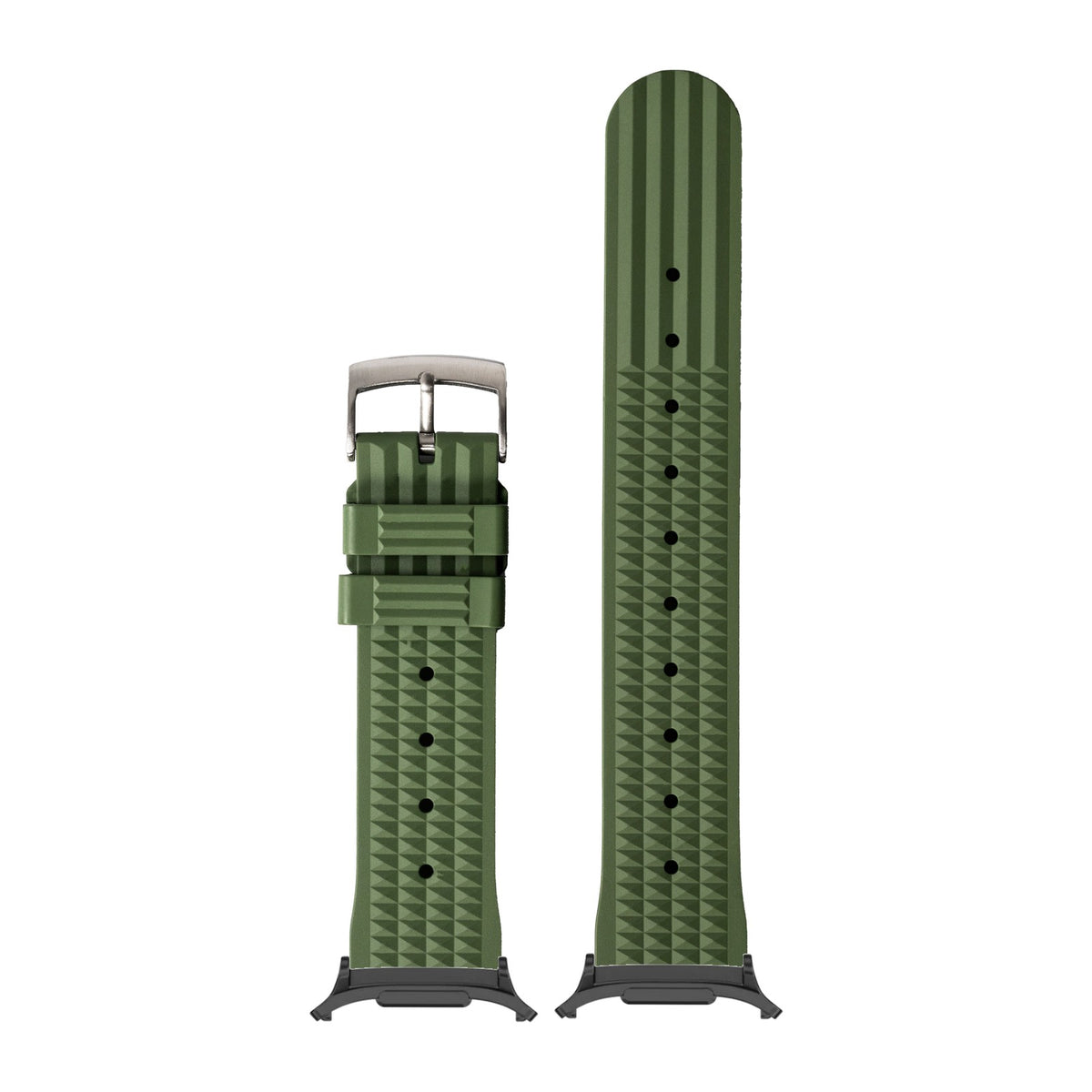 King Waffle FKM Rubber - Army Green for the Galaxy Watch 8, 9 and Ultra with adapter fitted