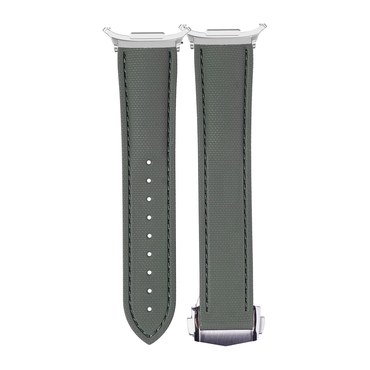 Textured FKM Rubber Army Green Silver with Strap Adapter for Galaxy Watch 8-9/Ultra