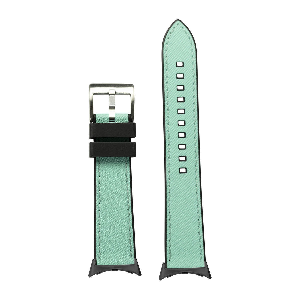 Saffiano Leather & FKM Rubber Hybrid Tiffany Blue with Google Pixel Spring Bar Adapters - Wear Any 20mm Strap! for Pixel Watch 3-5 45mm
