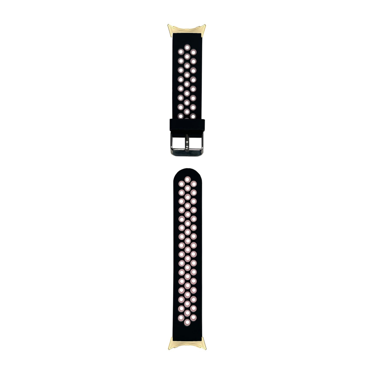 Flexi Sports Silicone Black/Pink Gold with Google Pixel Spring Bar Adapters - Wear Any 20mm Strap! for Pixel Watch 3-5 45mm