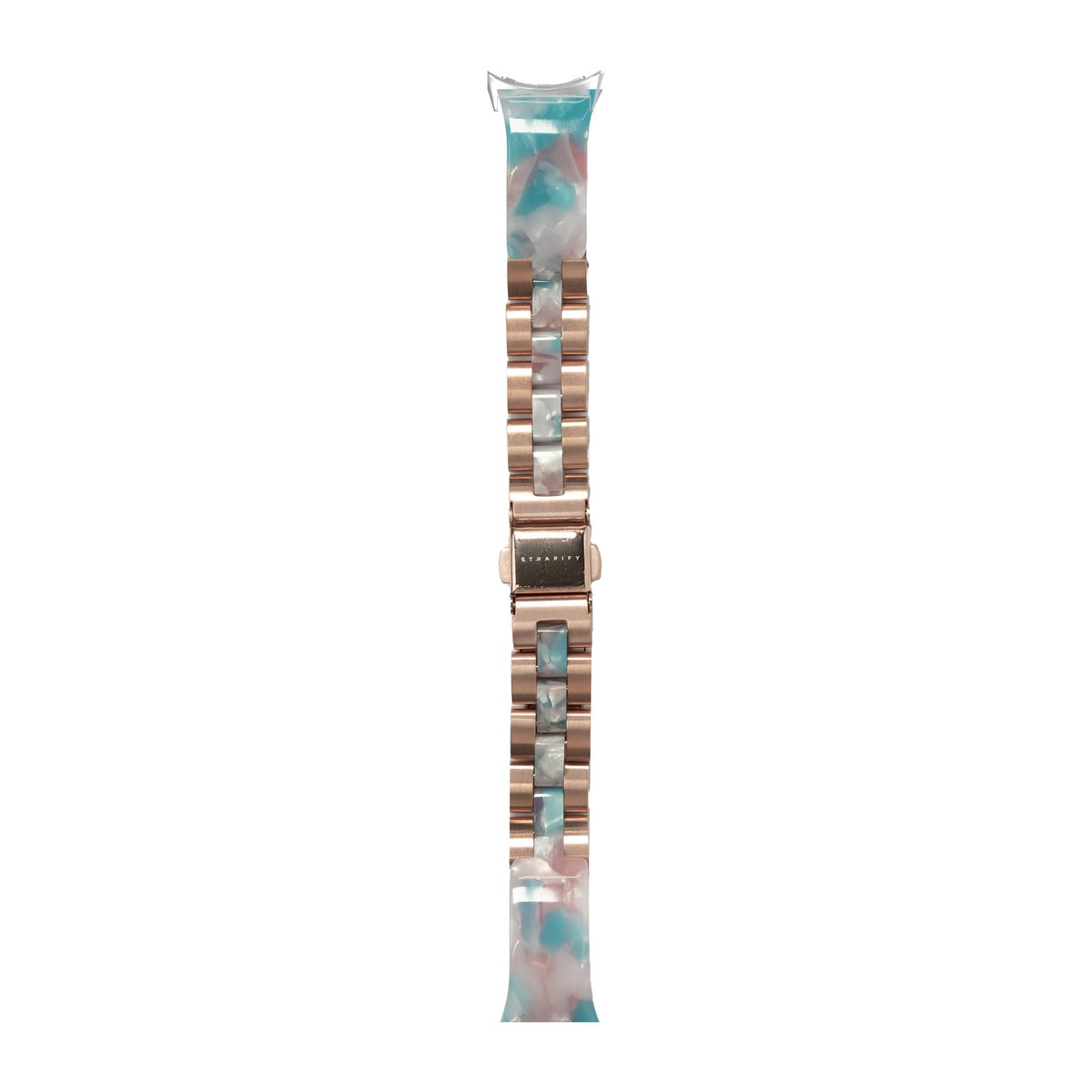 Acetate Bangle - Blue Pearl / Rose Gold Silver with Google Pixel Spring Bar Adapters - Wear Any 20mm Strap! for Pixel Watch 1-5 41mm