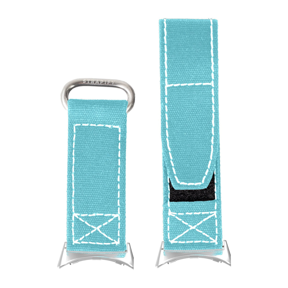 Military Velcro - Sky Blue | White Stitching Silver with Google Pixel Spring Bar Adapters - Wear Any 20mm Strap! for Pixel Watch 3-5 45mm